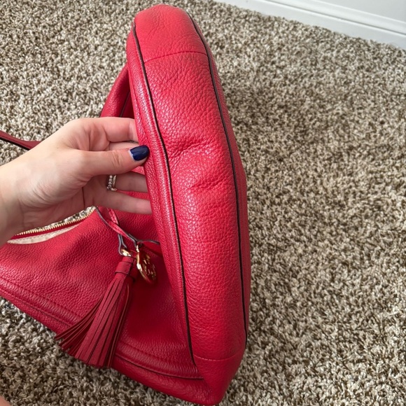 Michael Kors | Women's Red Leather Shoulder Hobo Bag - Picture 9 of 12